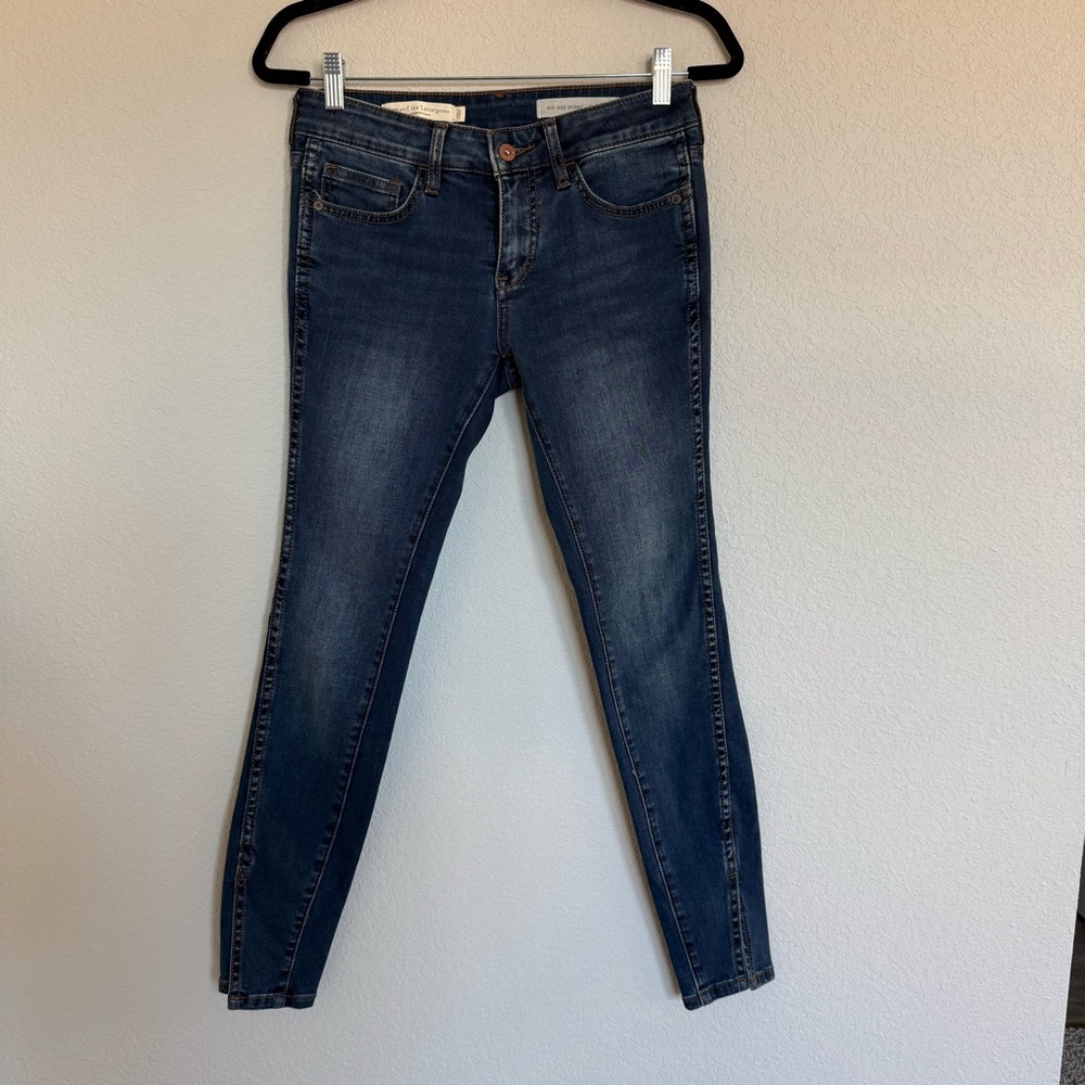 Pilcro Anthropologie Mid-Rise Skinny Jeans Ankle Slit Dark Wash Classic Denim